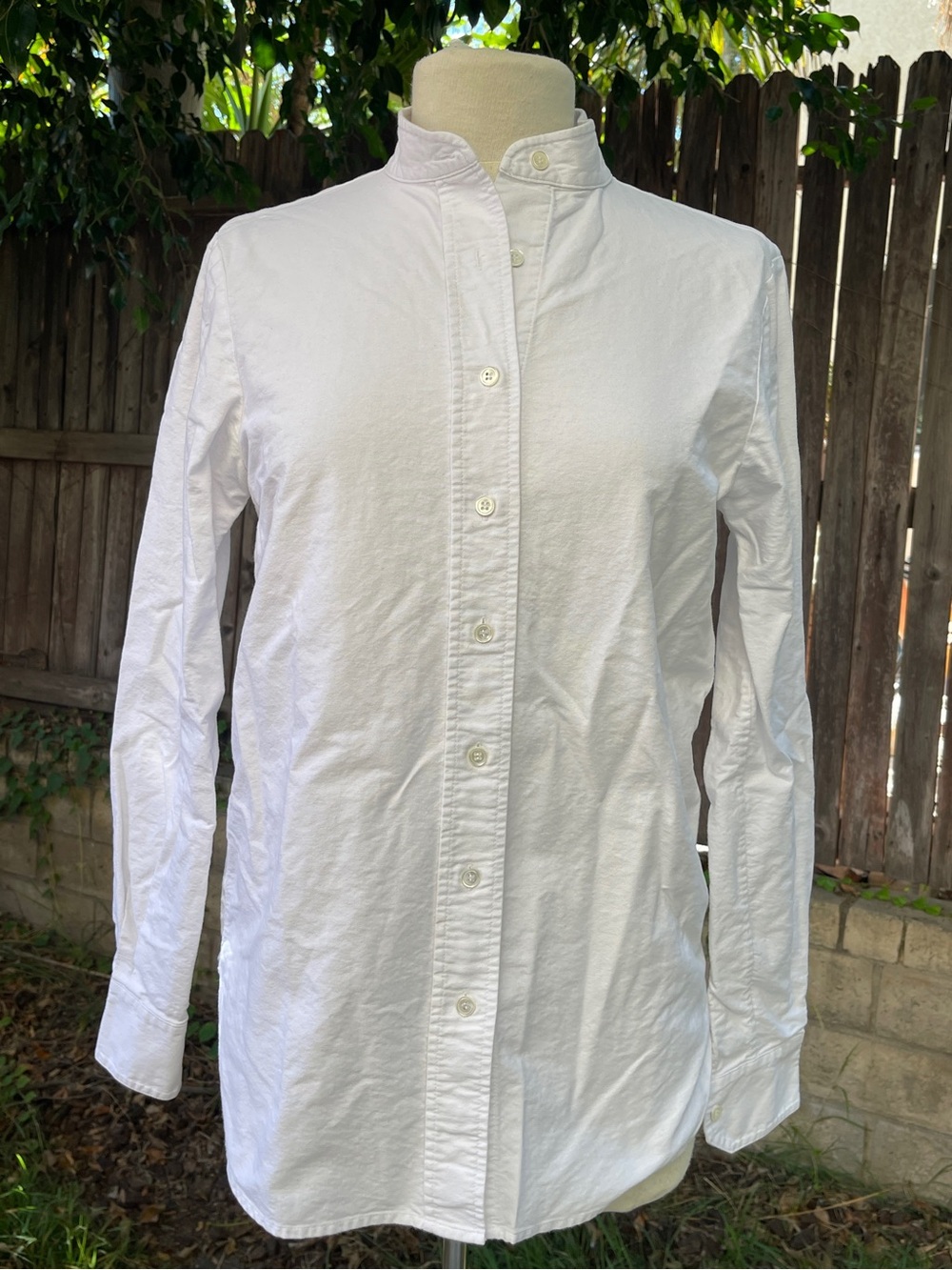 FRAME Mandarin Collar cotton oxford Shirt white minimalist capsule wardrobe M